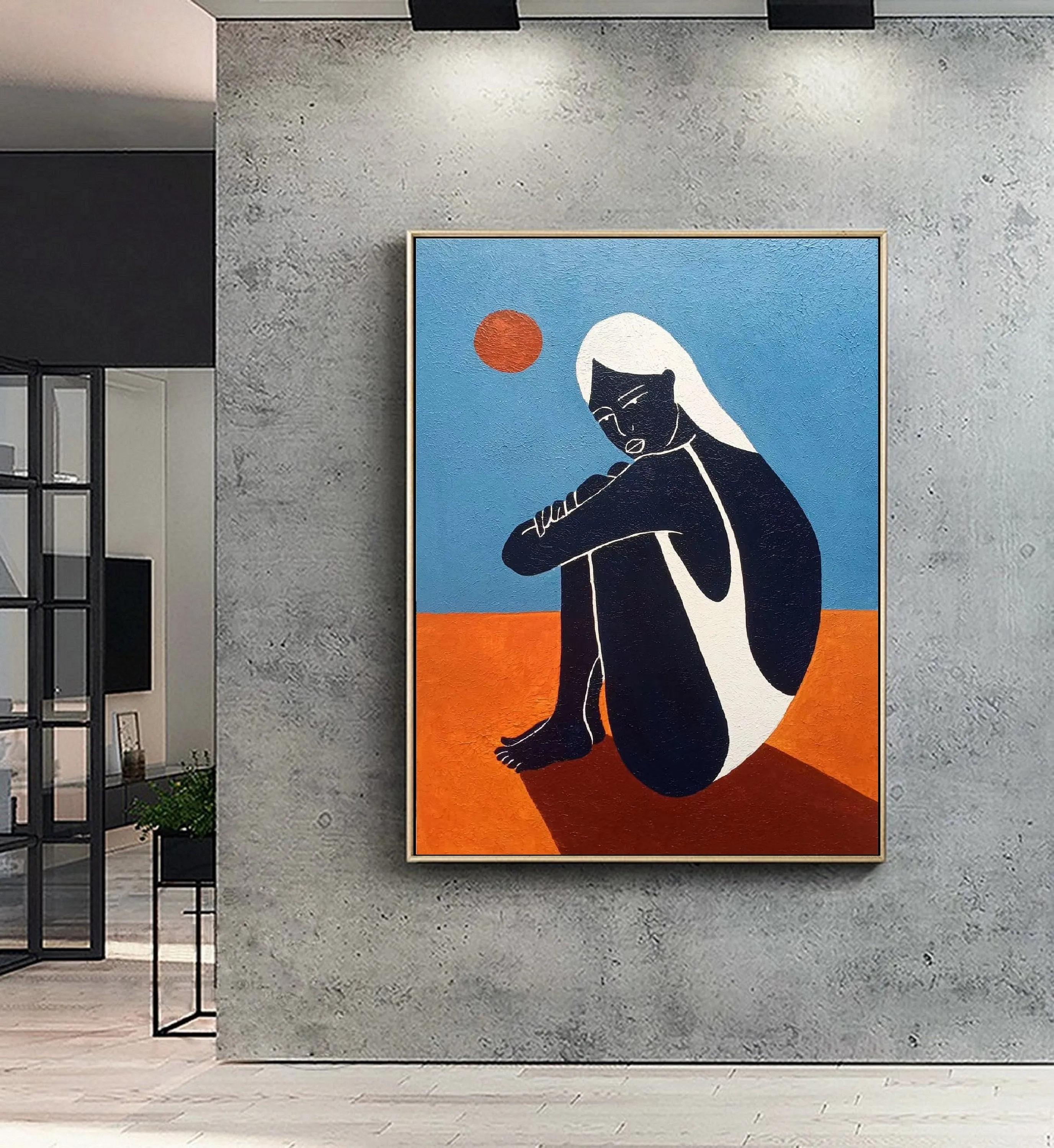 Black Women Art Painting Blue Abstract Art Sofa Size Artwork Gp022