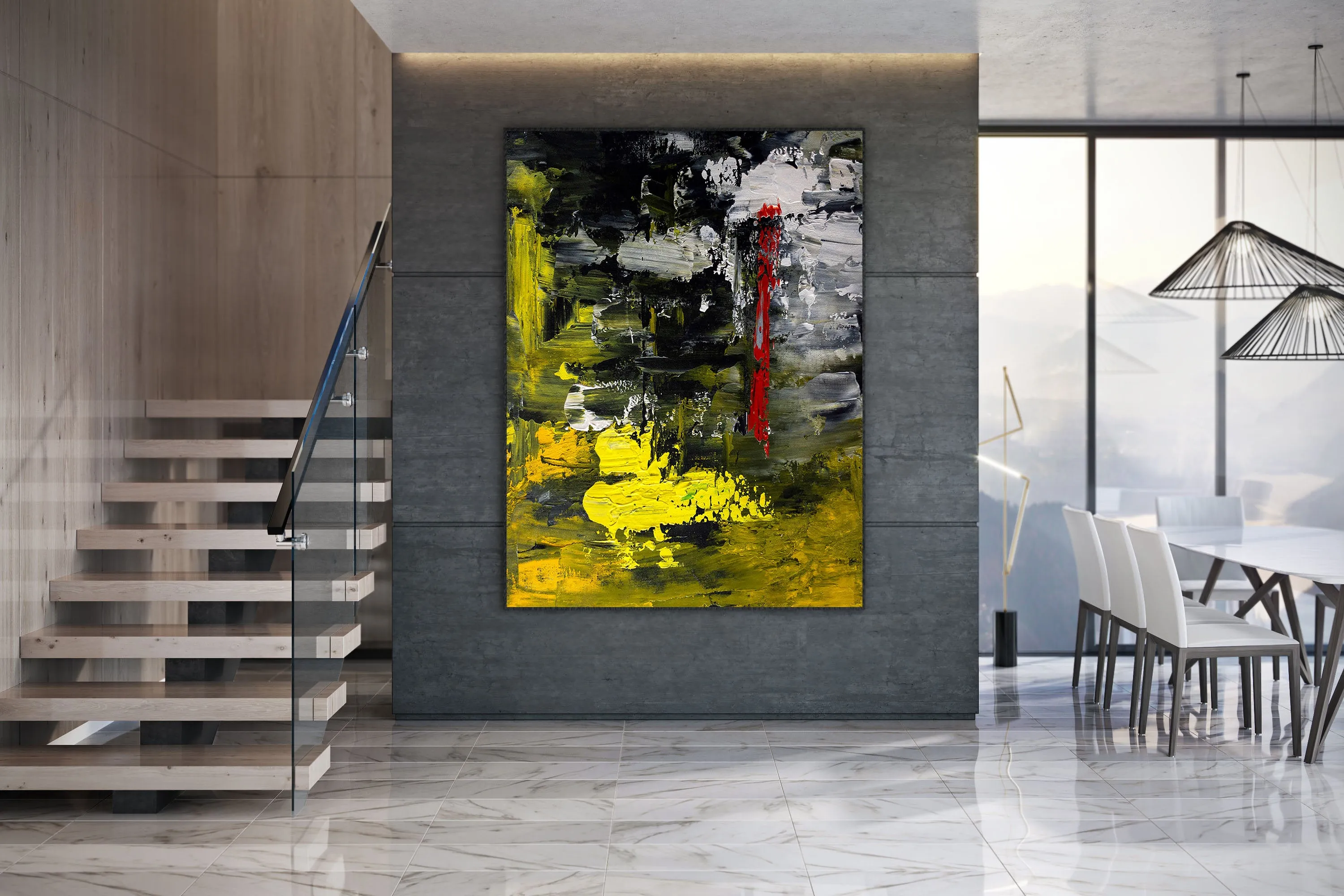 Black Yellow Red Large Wall Art Dining Room Office Art Work Bp123