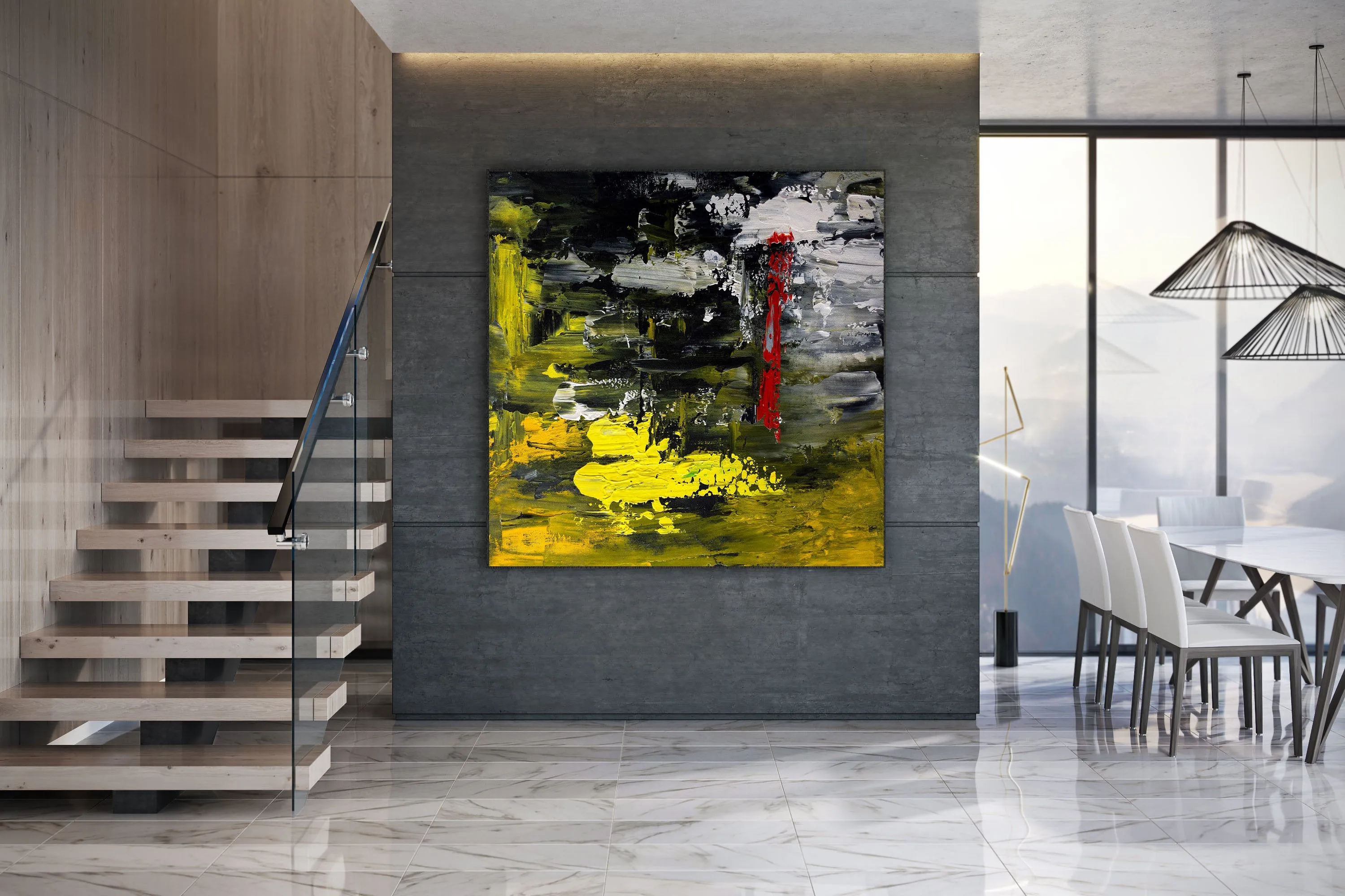 Black Yellow Red Large Wall Art Dining Room Office Art Work Bp123