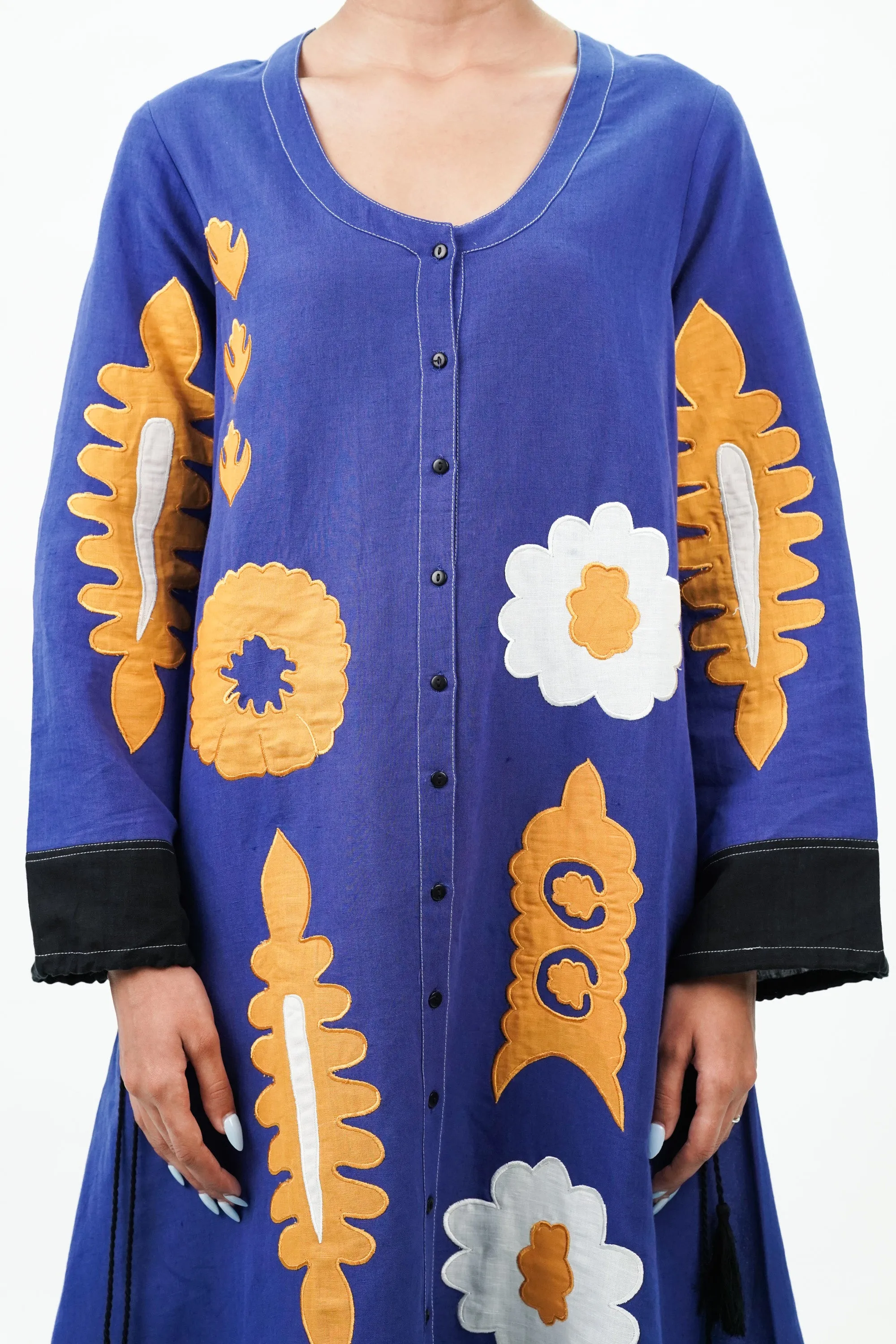 Blue Patch Work Oversized Cotton Dress