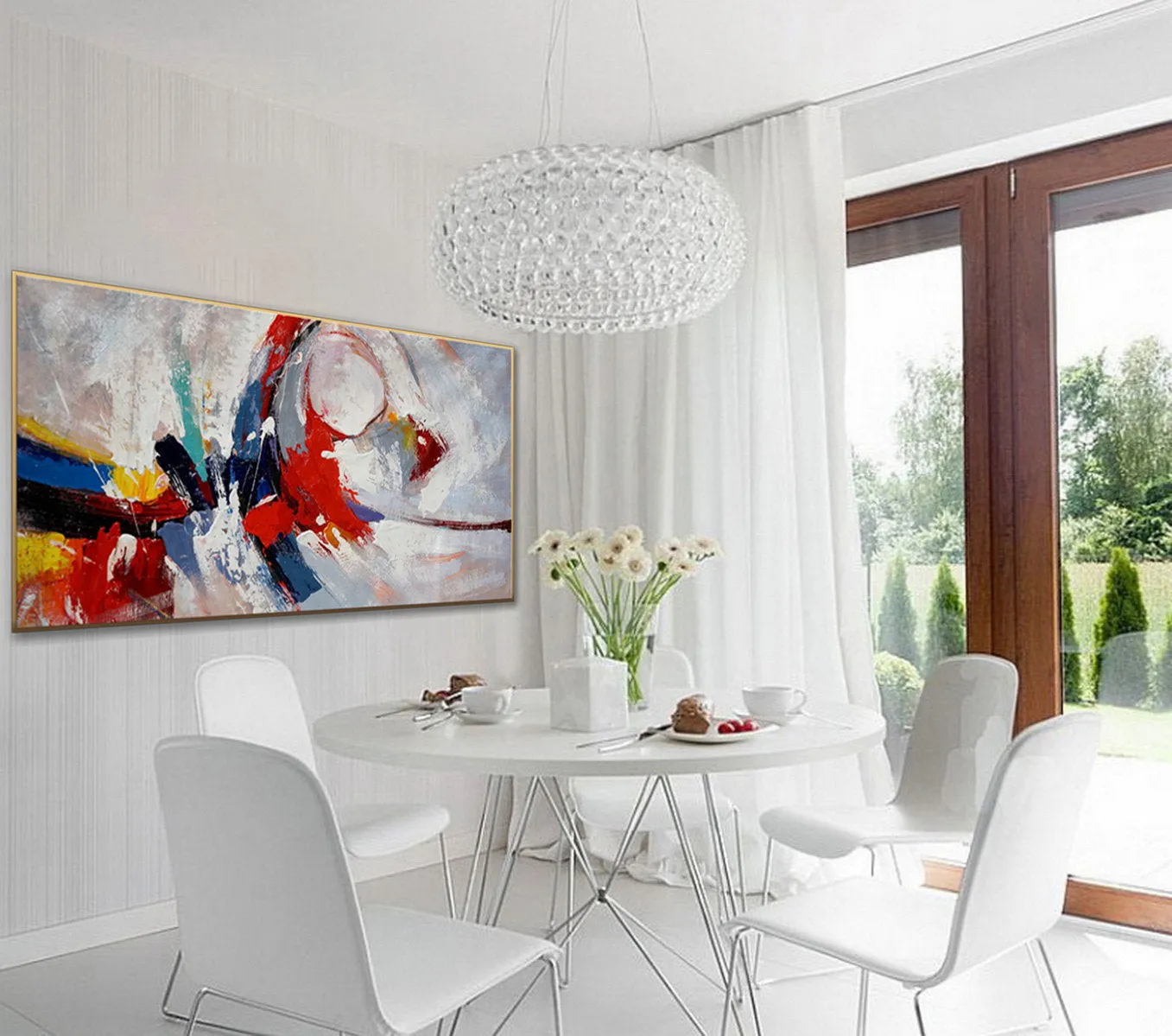 Blue Red White Abstract Painting Palette Knife Contemporary Painting Sp087