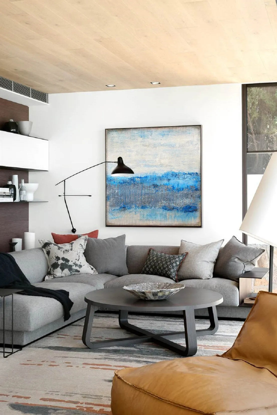 Blue White Abstract Painting Sea Level Abstract Oil Painting Np042