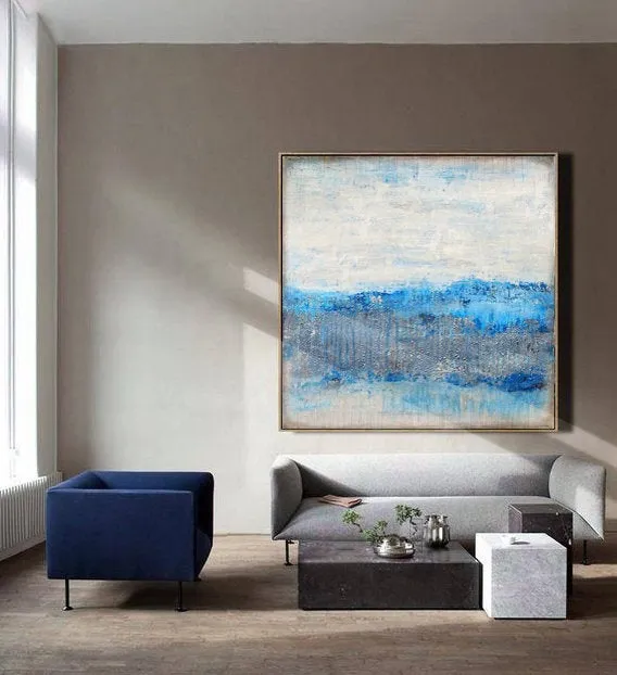 Blue White Abstract Painting Sea Level Abstract Oil Painting Np042