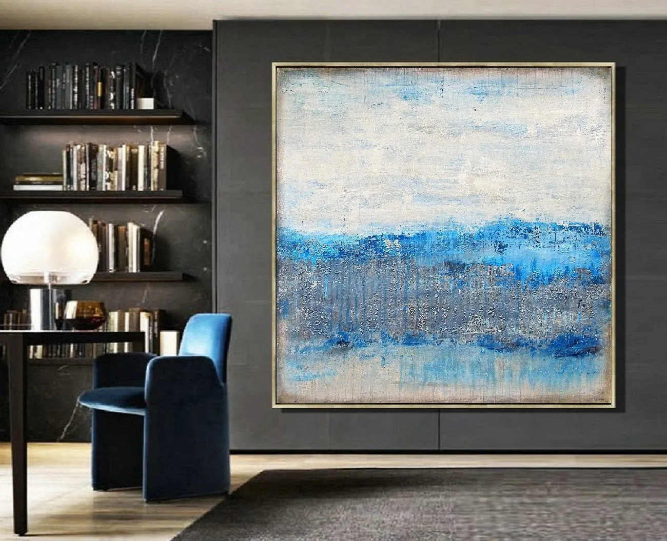 Blue White Abstract Painting Sea Level Abstract Oil Painting Np042