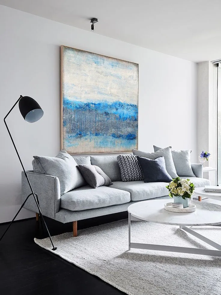 Blue White Abstract Painting Sea Level Abstract Oil Painting Np042
