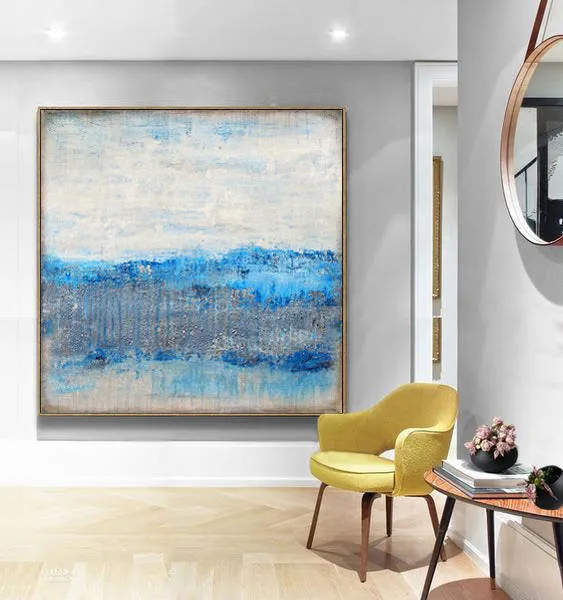 Blue White Abstract Painting Sea Level Abstract Oil Painting Np042