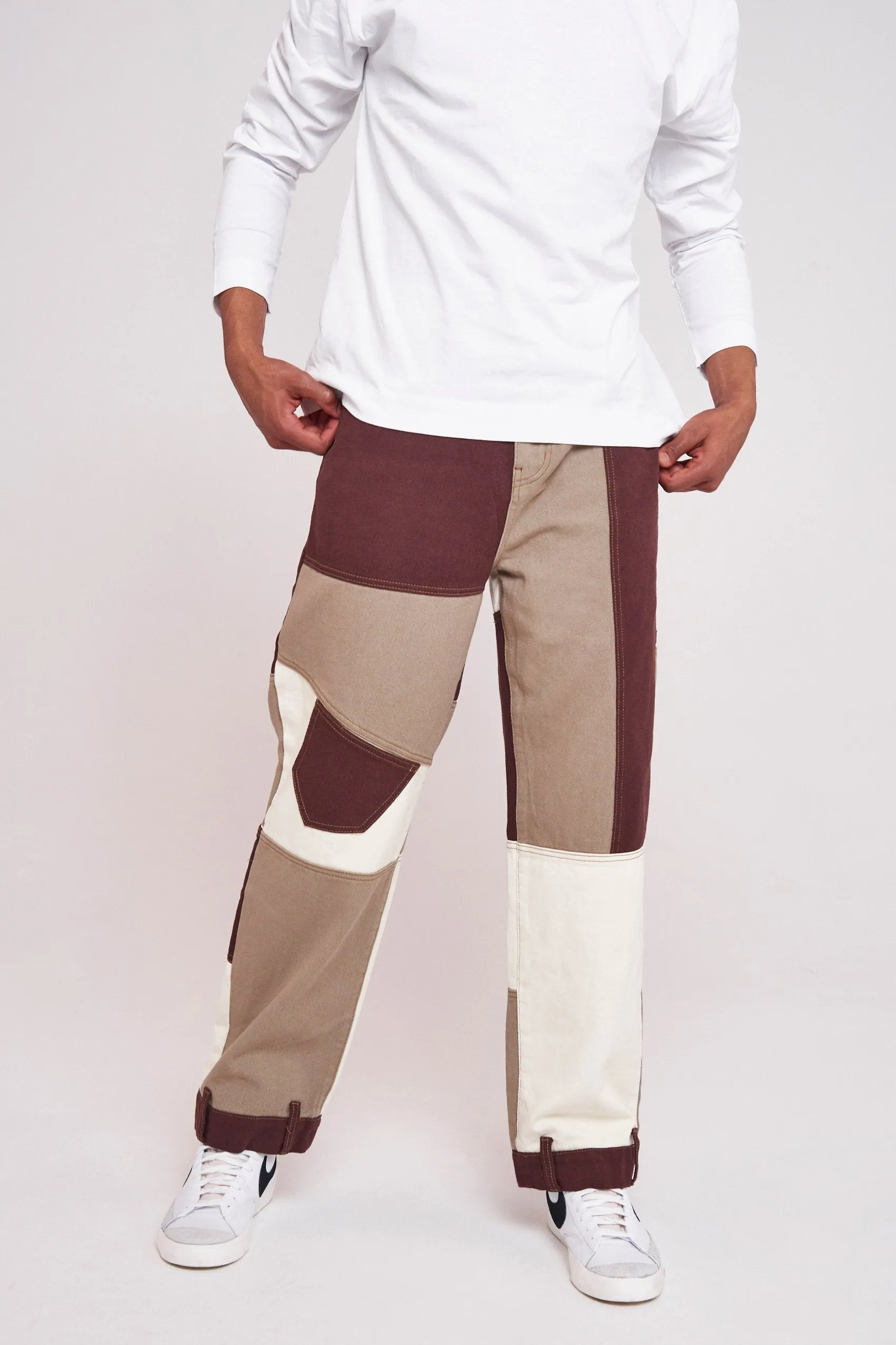 Brown Patchwork Skate Jeans