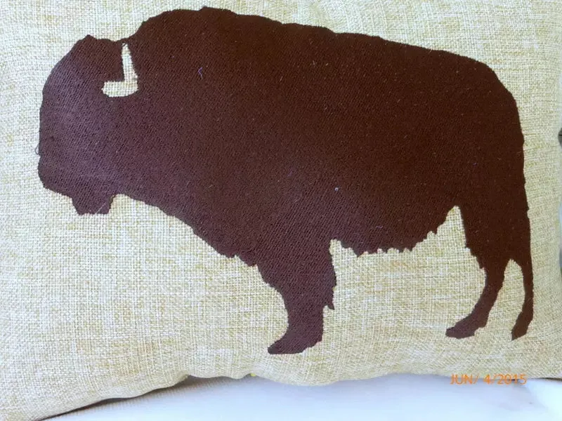 Buffalo pillow, Embroidered Bison pillow cover