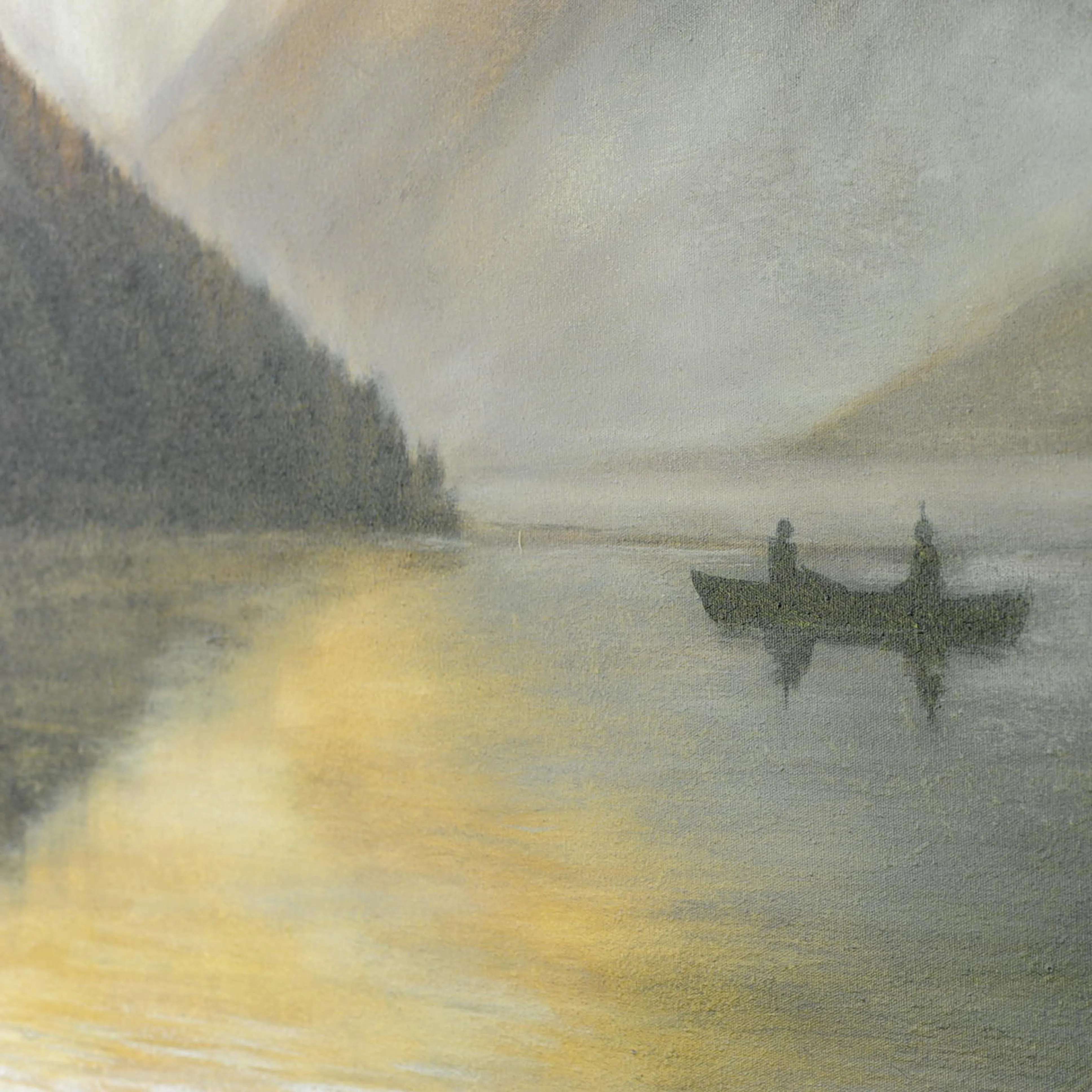 Canoe on a Mountainous Lake - Painting
