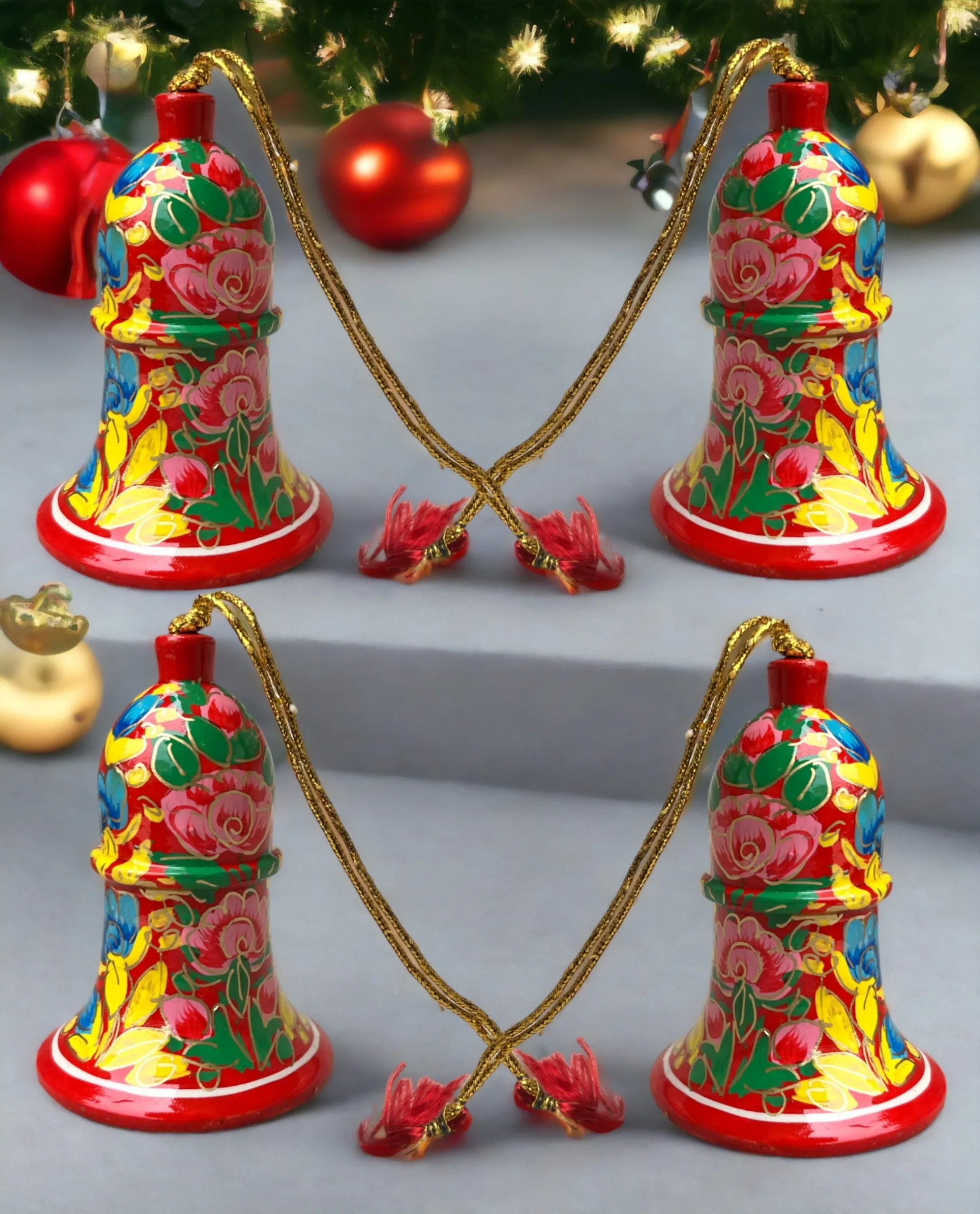 Christmas Ornaments Paper Mache Bells , Christmas Gifts , X-Mas Tree Ornaments , Handmade Paper Mache Decorative Bells