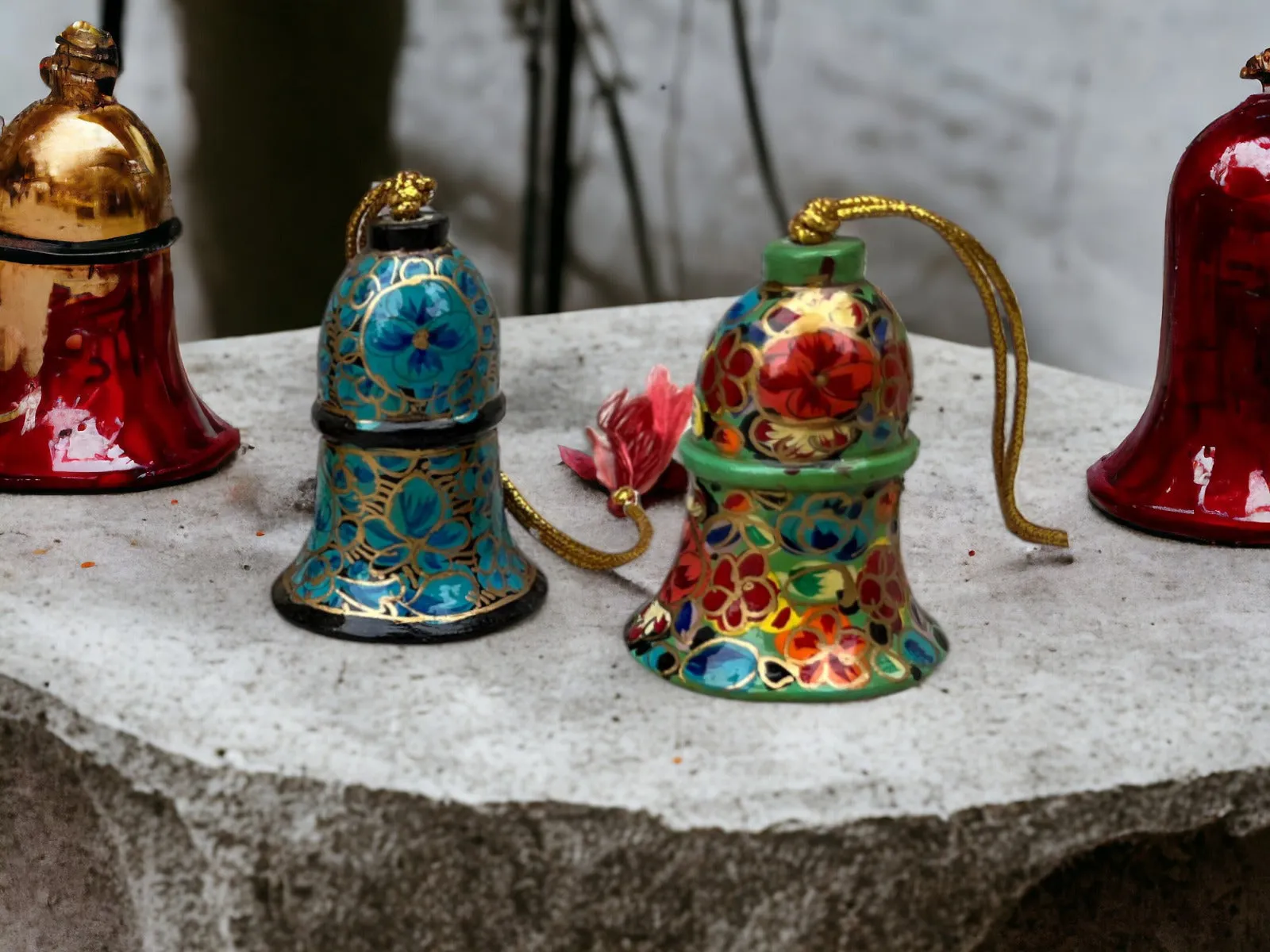 Christmas Ornaments Paper Mache Bells , Christmas Gifts , X-Mas Tree Ornaments , Handmade Paper Mache Decorative Bells
