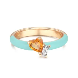 Citrine & Blue Topaz Gold Enamel Heart Ring