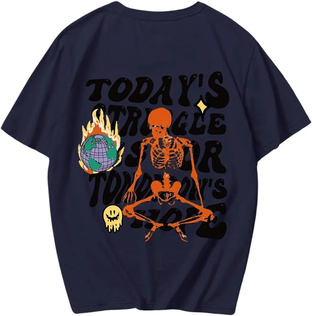COZYEASE Men's Graphic Tees Letter Print Casual Short Sleeve T Shirts Summer Tops Vintage Tees