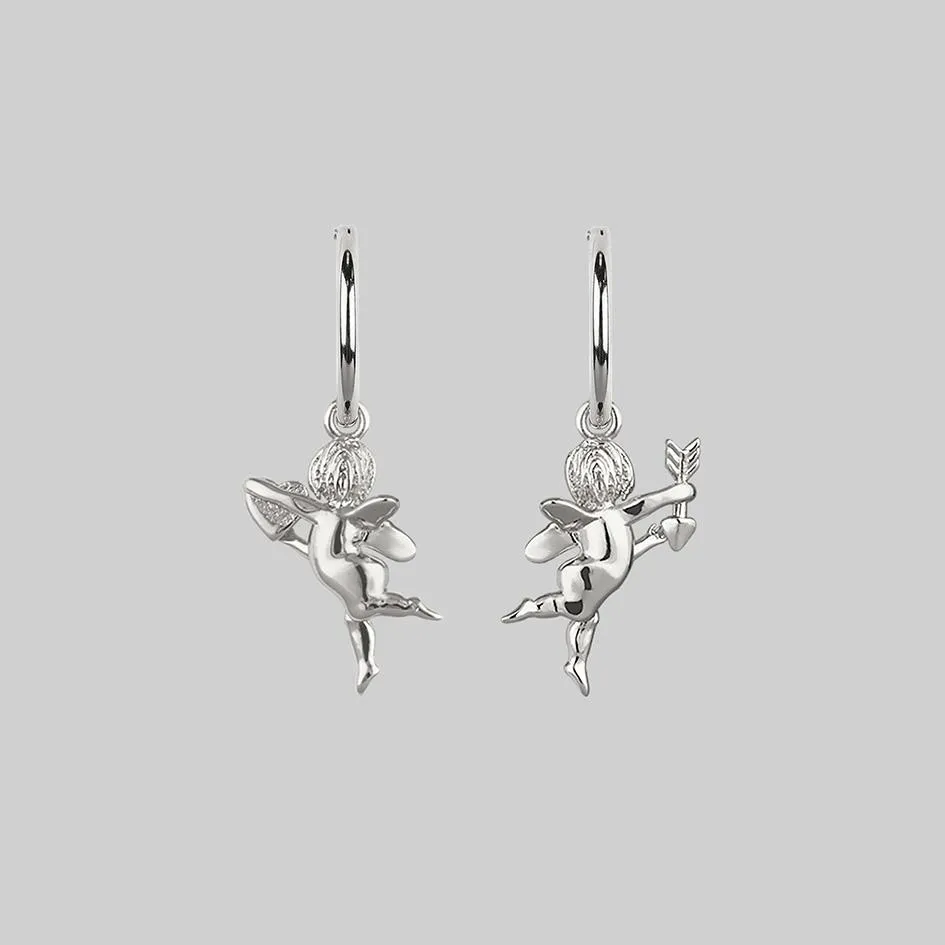 Cupid & Psyche Lovers Hoop Earrings - Silver