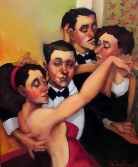 DANCE & ROMANCE by Marie Fischer -Party Scene Figurative Painting
