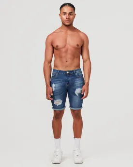 Dark Blue Ripped Denim Shorts