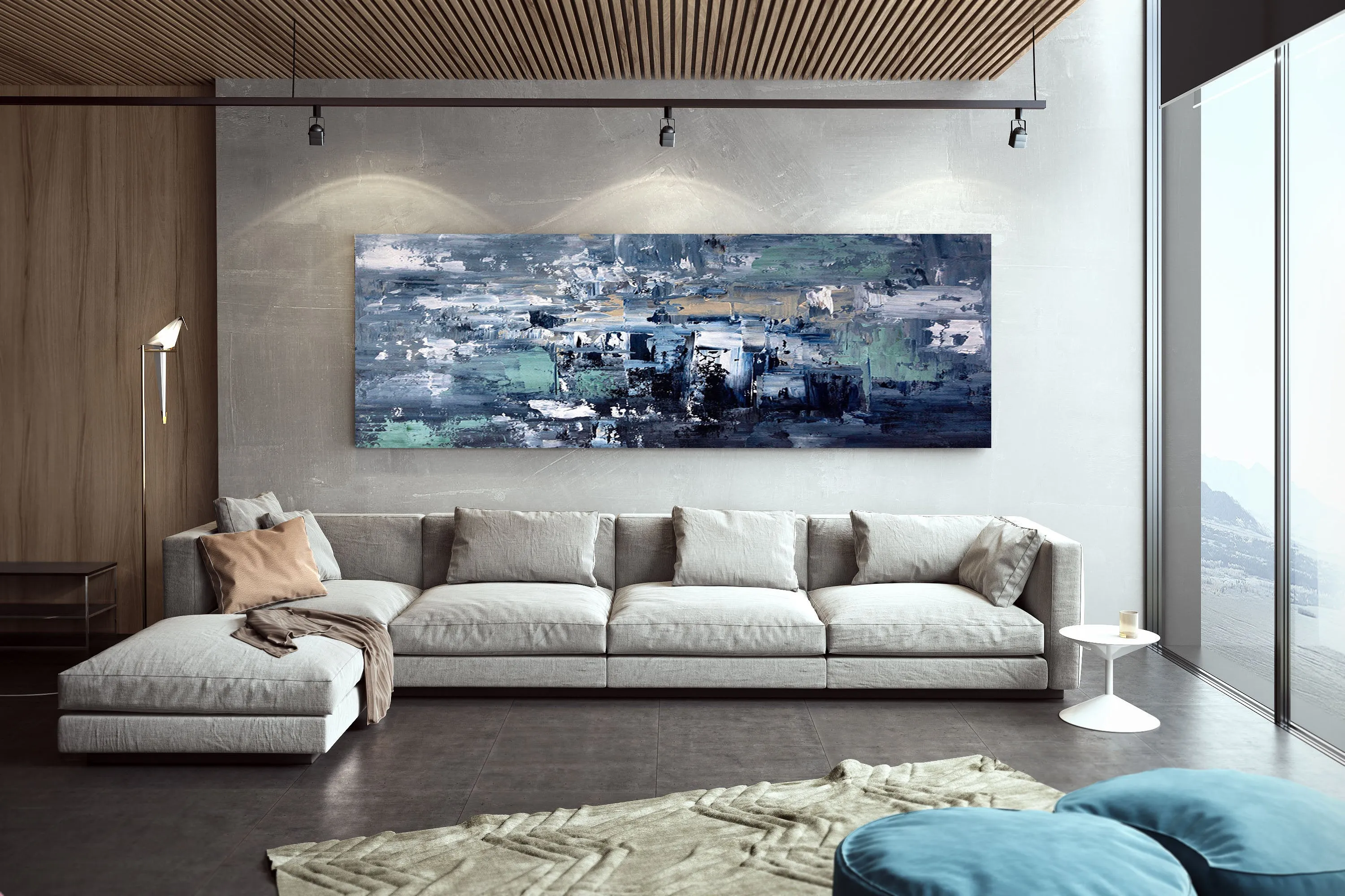 Deep Blue Abstract Painting Living Room Wall Art Large Artwork Dp078