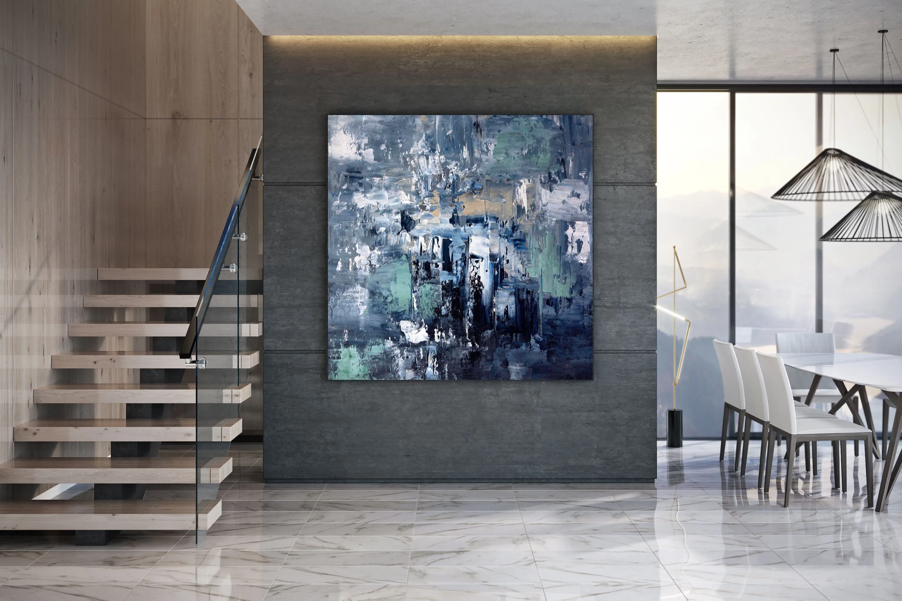 Deep Blue Abstract Painting Living Room Wall Art Large Artwork Dp078