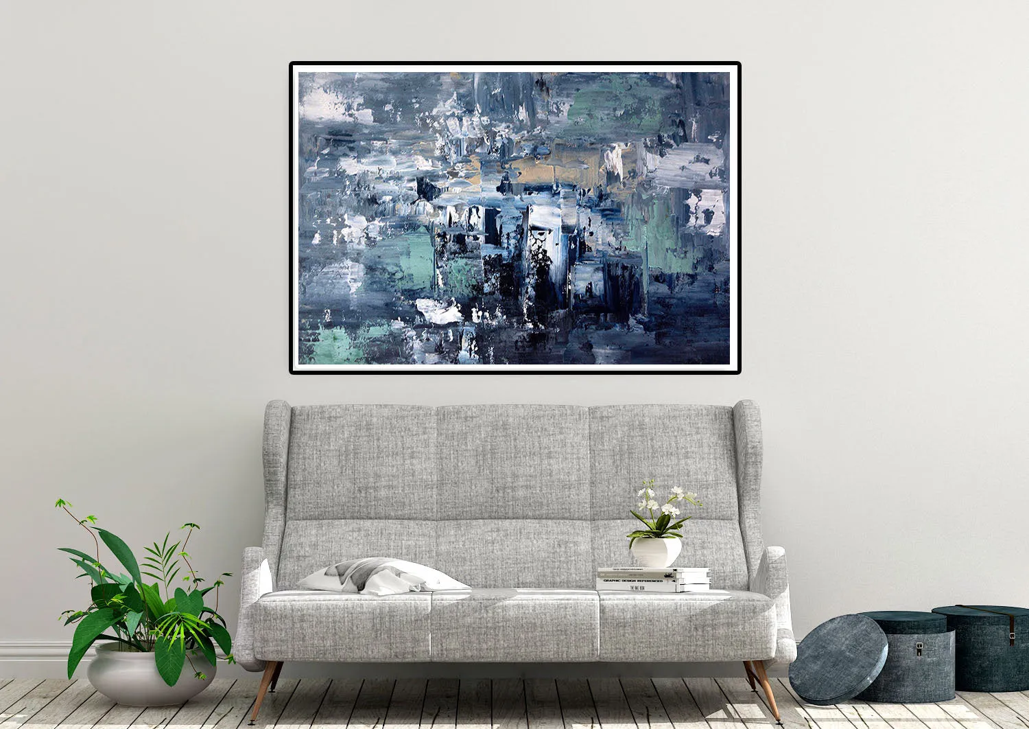 Deep Blue Abstract Painting Living Room Wall Art Large Artwork Dp078