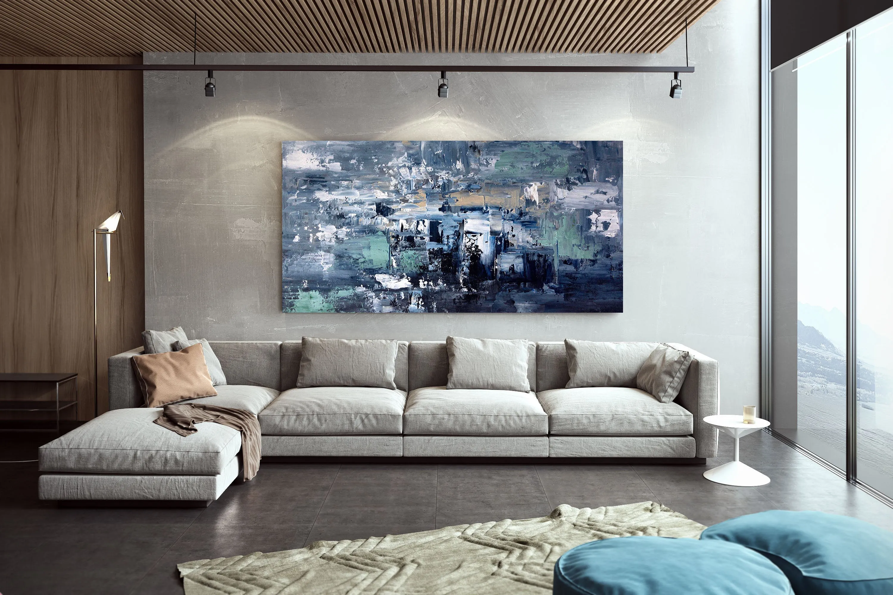 Deep Blue Abstract Painting Living Room Wall Art Large Artwork Dp078