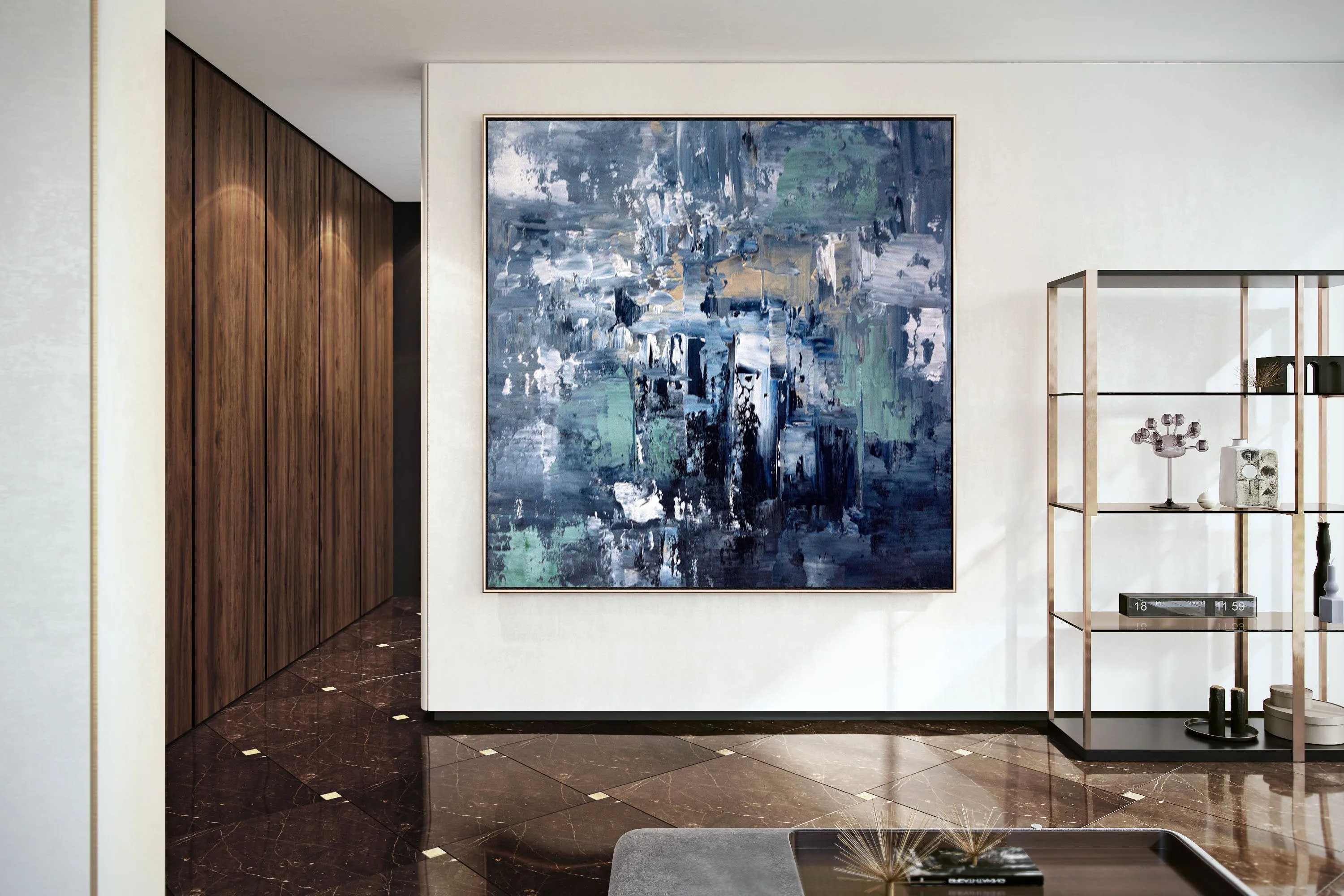 Deep Blue Abstract Painting Living Room Wall Art Large Artwork Dp078