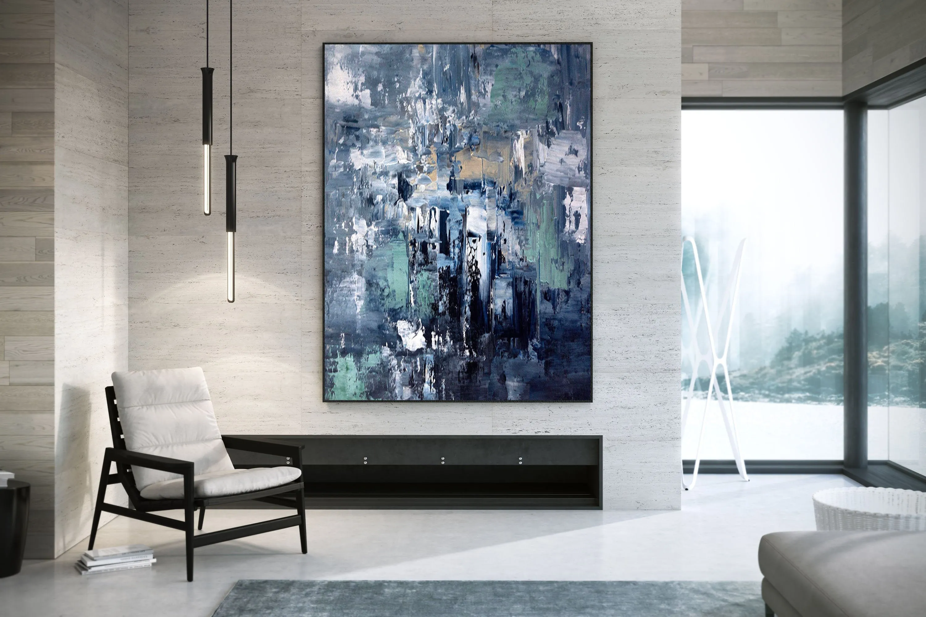 Deep Blue Abstract Painting Living Room Wall Art Large Artwork Dp078