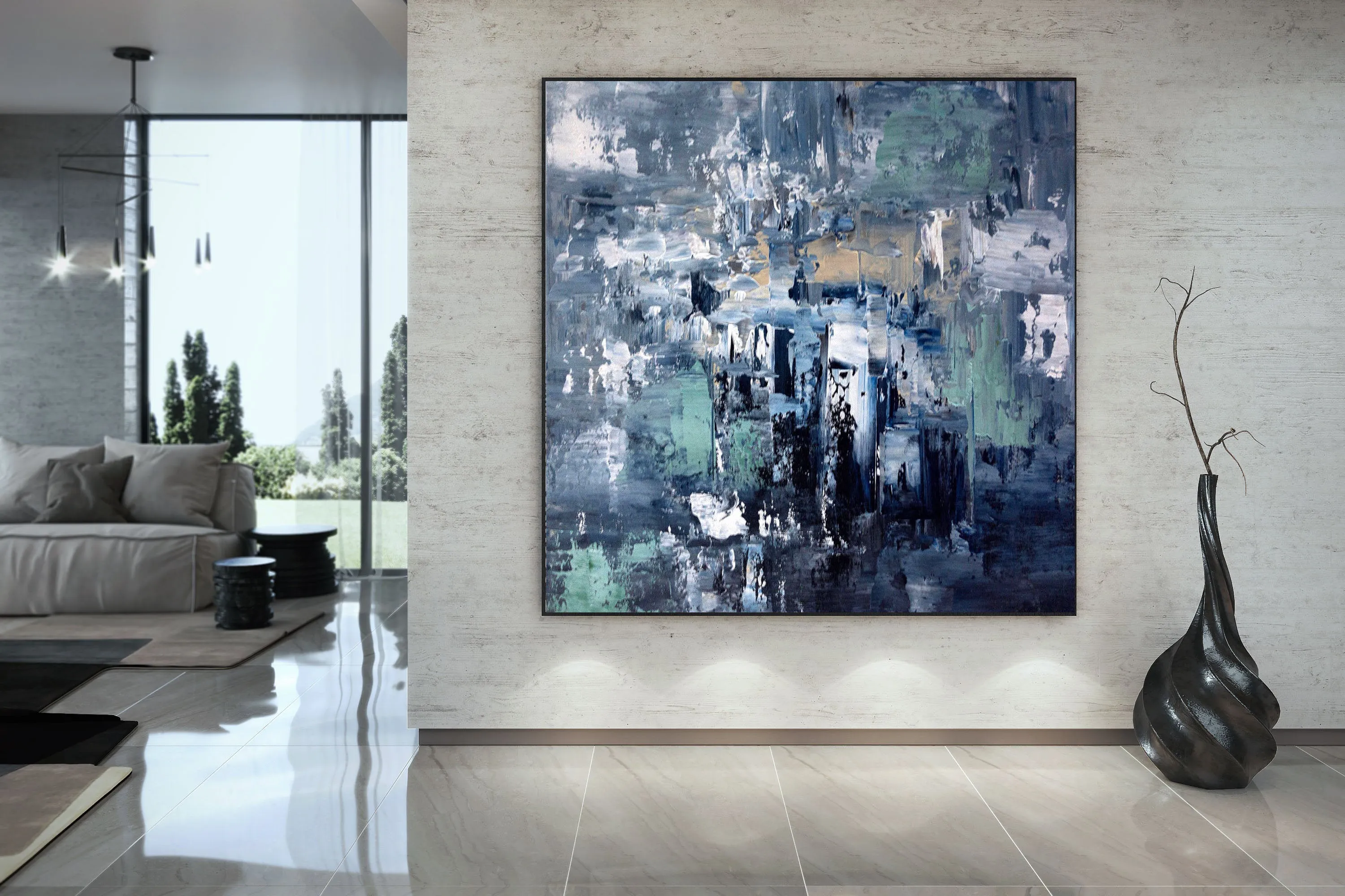 Deep Blue Abstract Painting Living Room Wall Art Large Artwork Dp078
