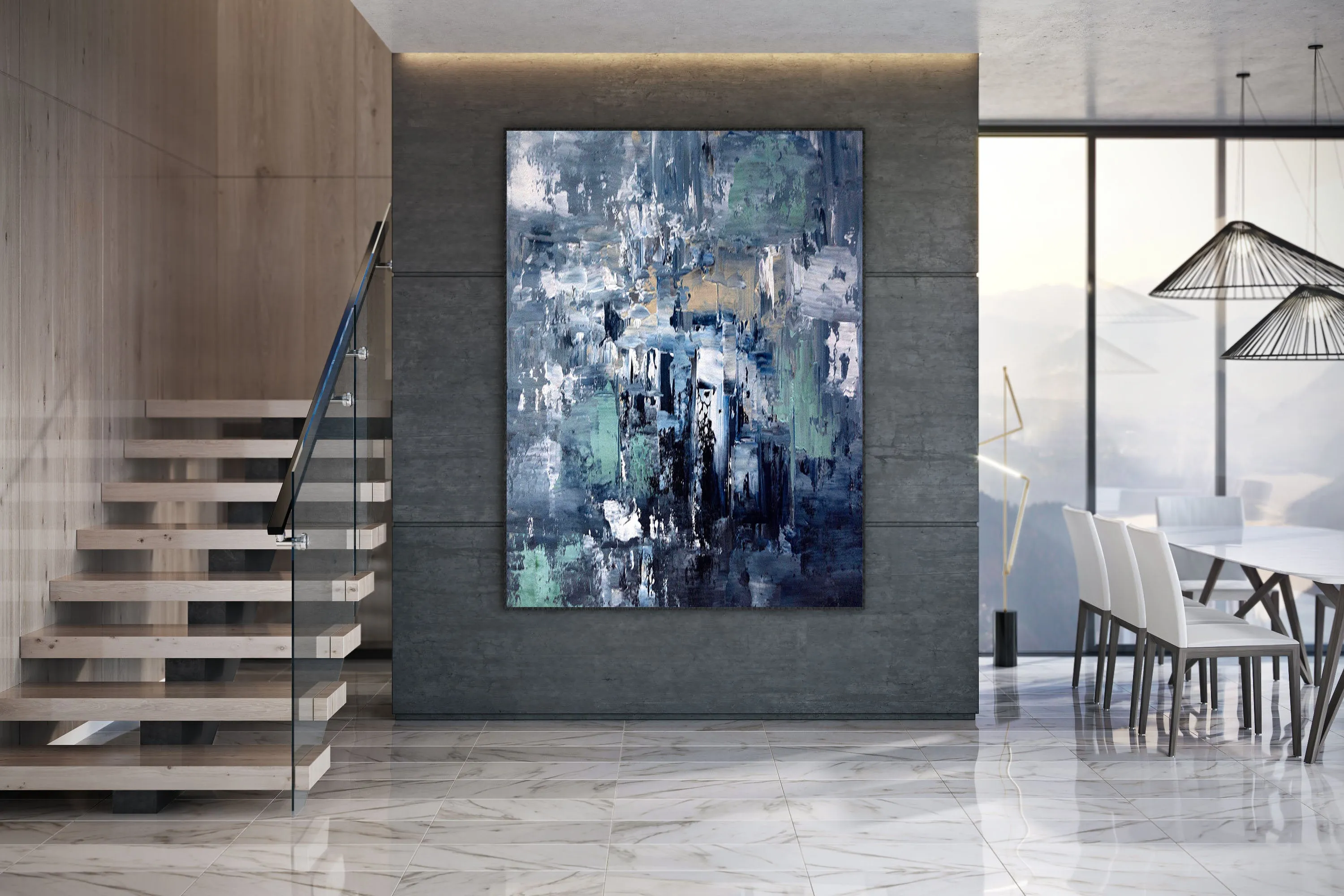 Deep Blue Abstract Painting Living Room Wall Art Large Artwork Dp078