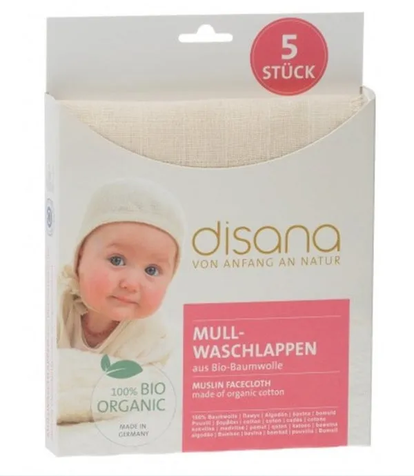 Disana Organic Cotton Muslin Wash Cloths, Pack of 5