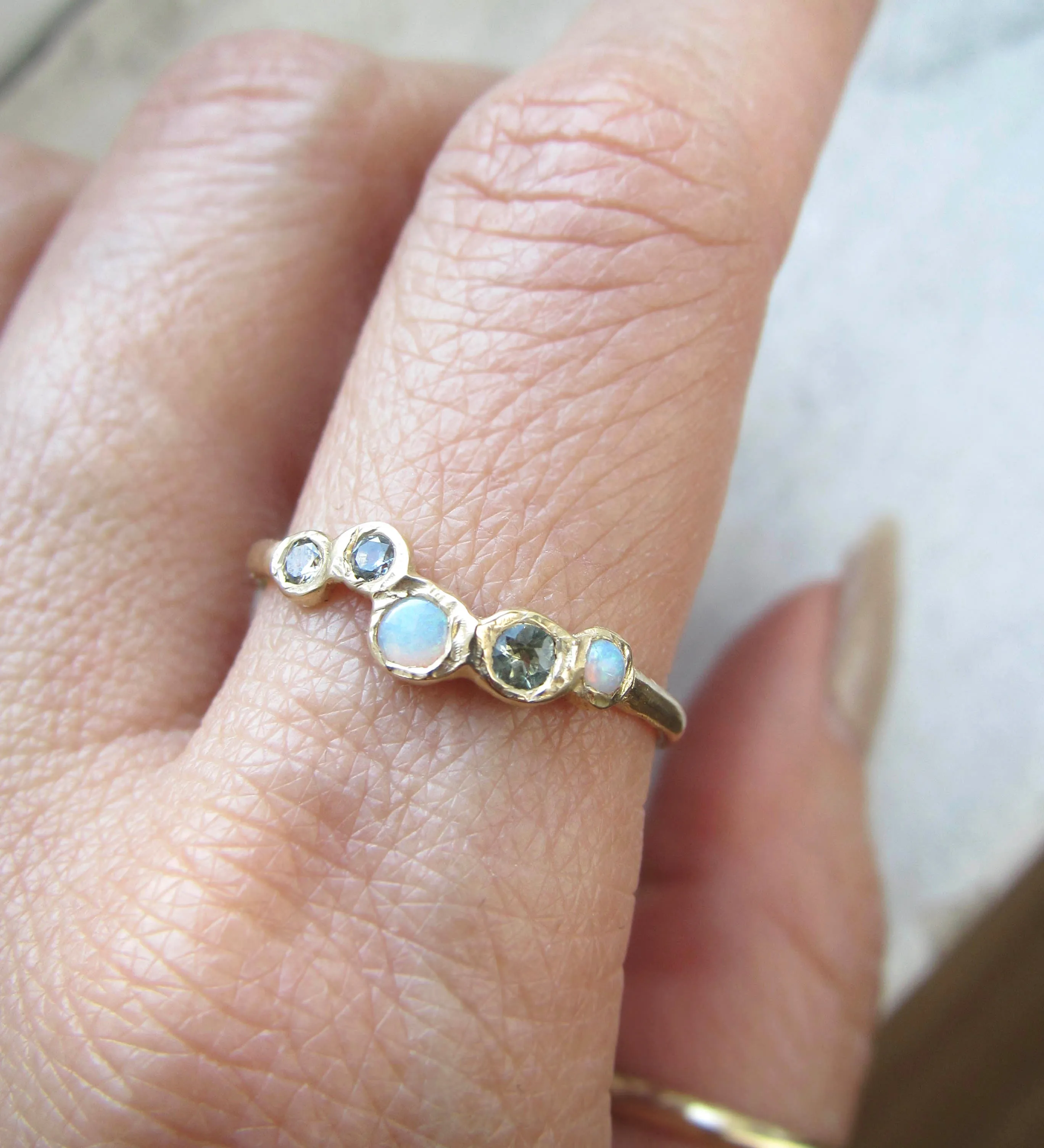 Effervescence Opal   Green Sapphire Ring