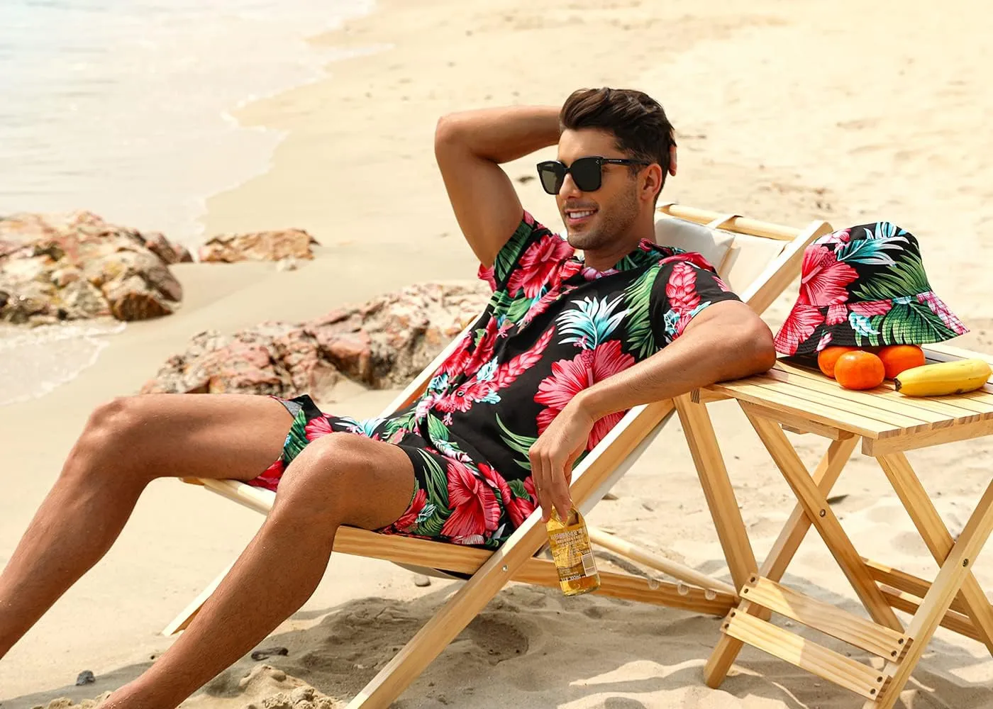 EISHOPEER Men's Flower Hawaiian Sets Casual Short Sleeve Shirt and Shorts Suits Outfits with Bucket Hats