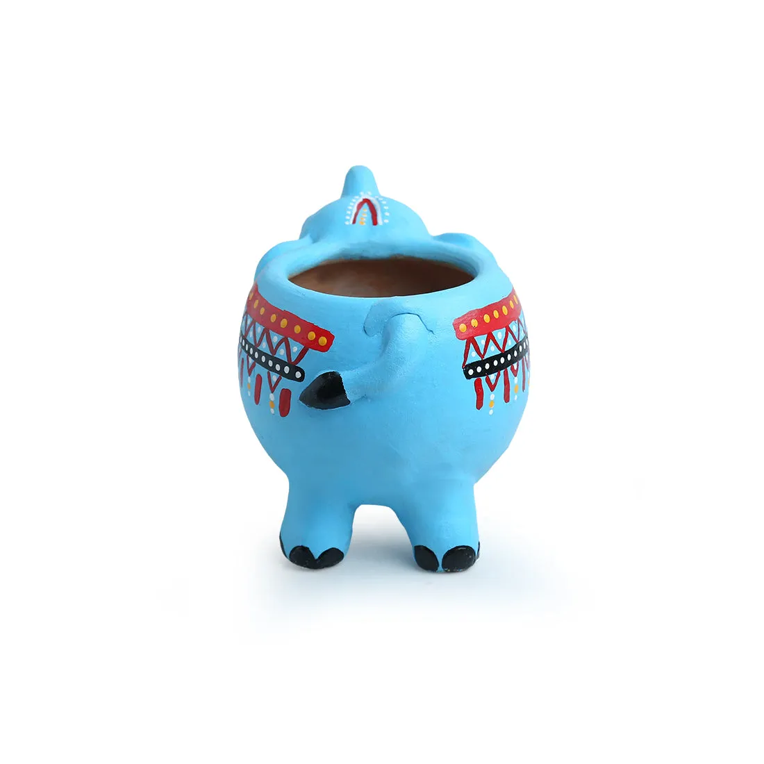 'Enchanting Elephant' Handmade & Handpainted Terracotta Planter Pot (8 Inch)