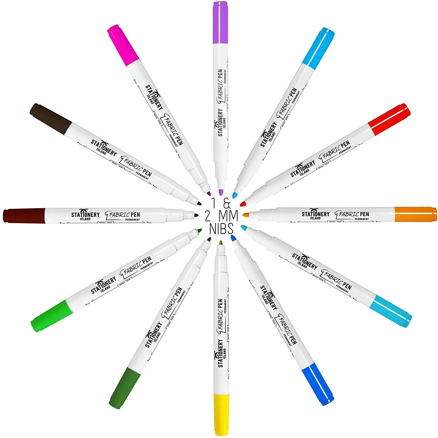 Fabric Pens - 1mm & 2mm Nibs - Pack of 12