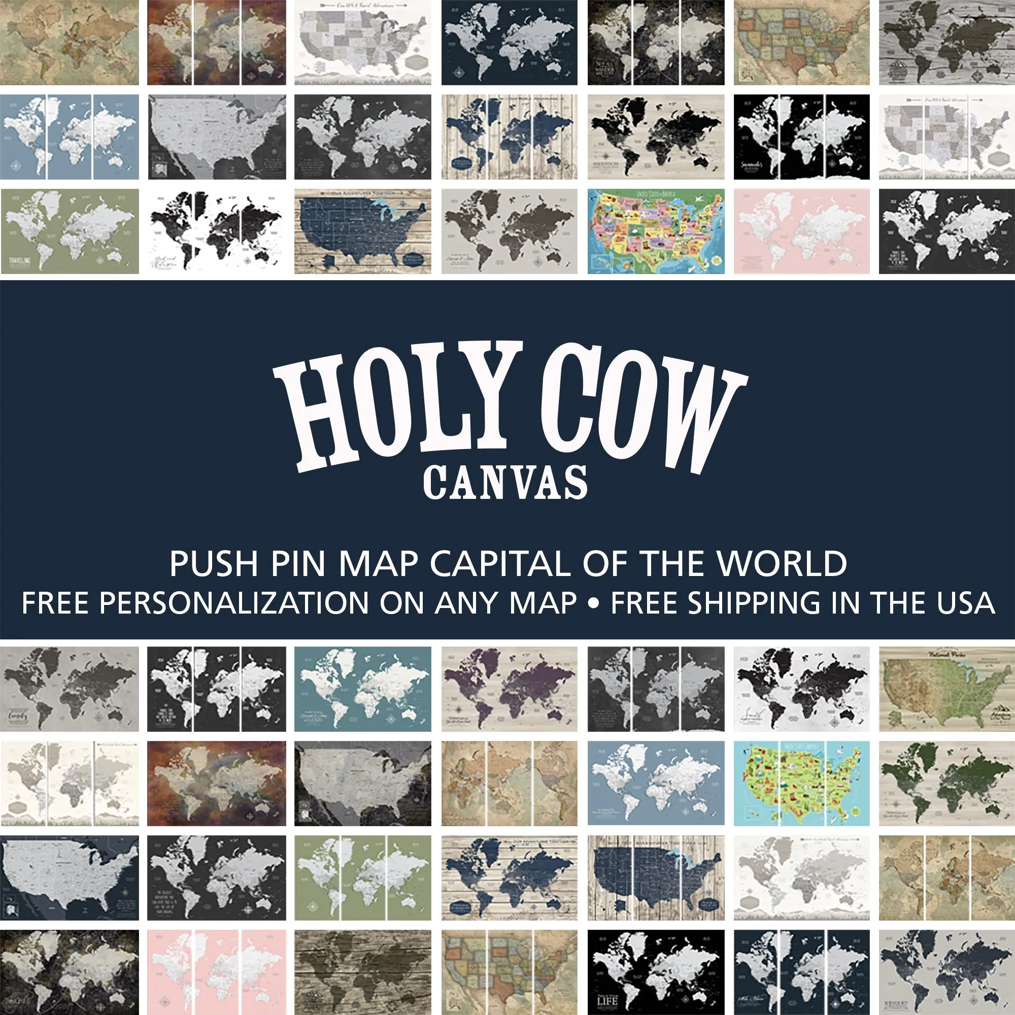 Farmhouse Personalized Push Pin World Map