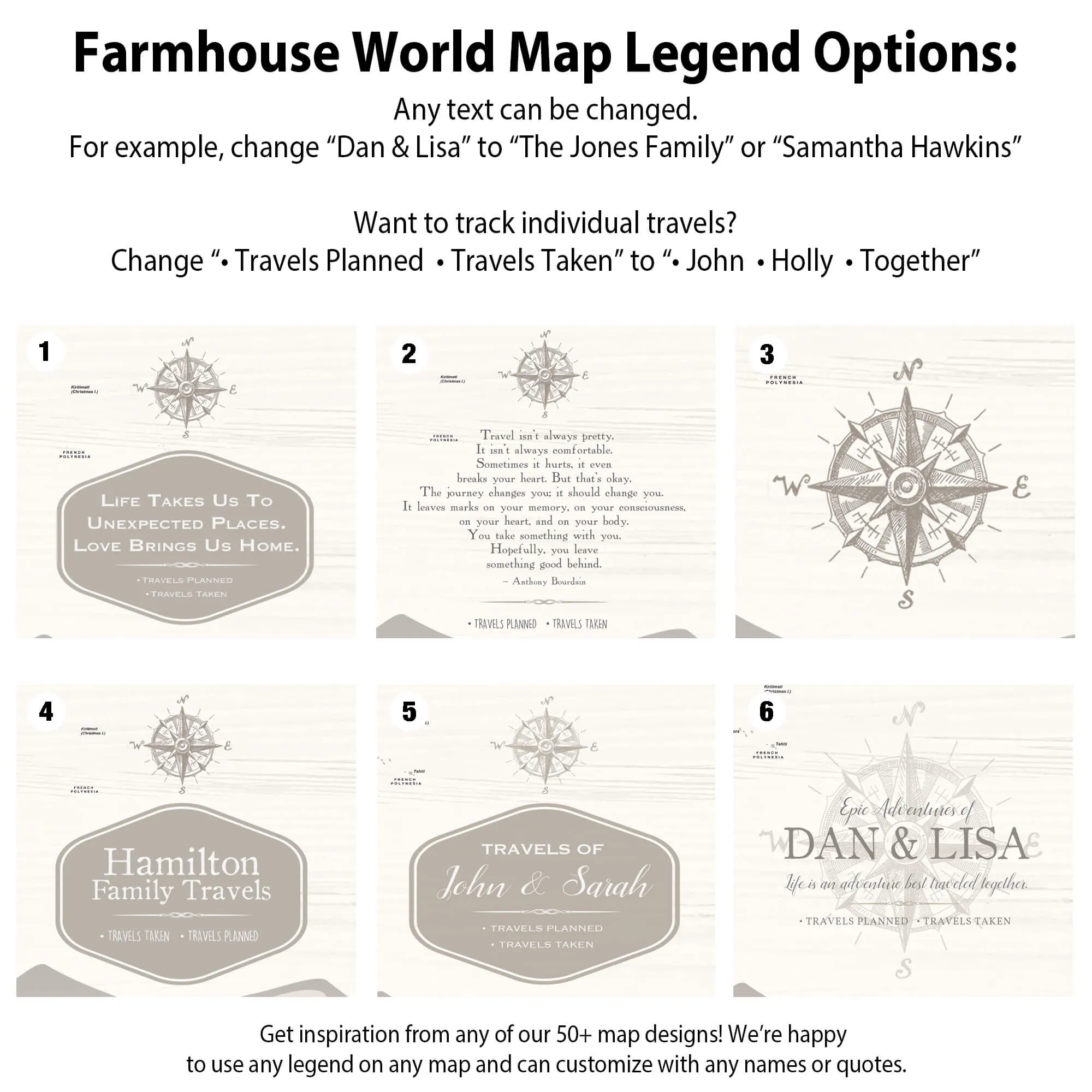 Farmhouse Personalized Push Pin World Map