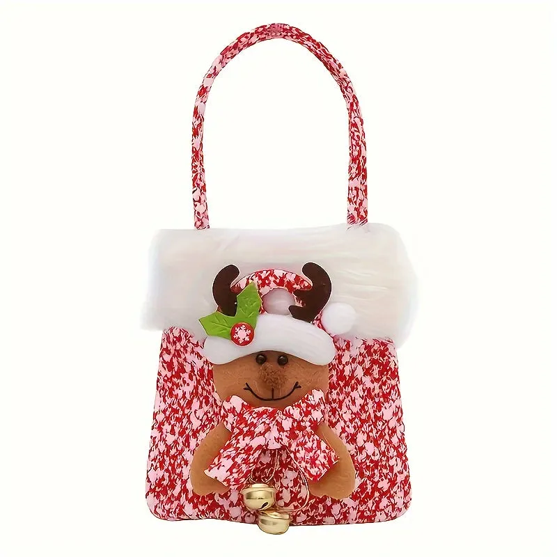 Festive Christmas Handbag: Red And White Pattern, Furry Trim, Santa Hat, And Reindeer Charm - Perfect for Holiday Parties Or As a Gift