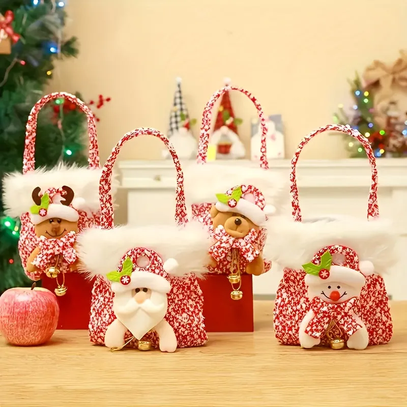 Festive Christmas Handbag: Red And White Pattern, Furry Trim, Santa Hat, And Reindeer Charm - Perfect for Holiday Parties Or As a Gift