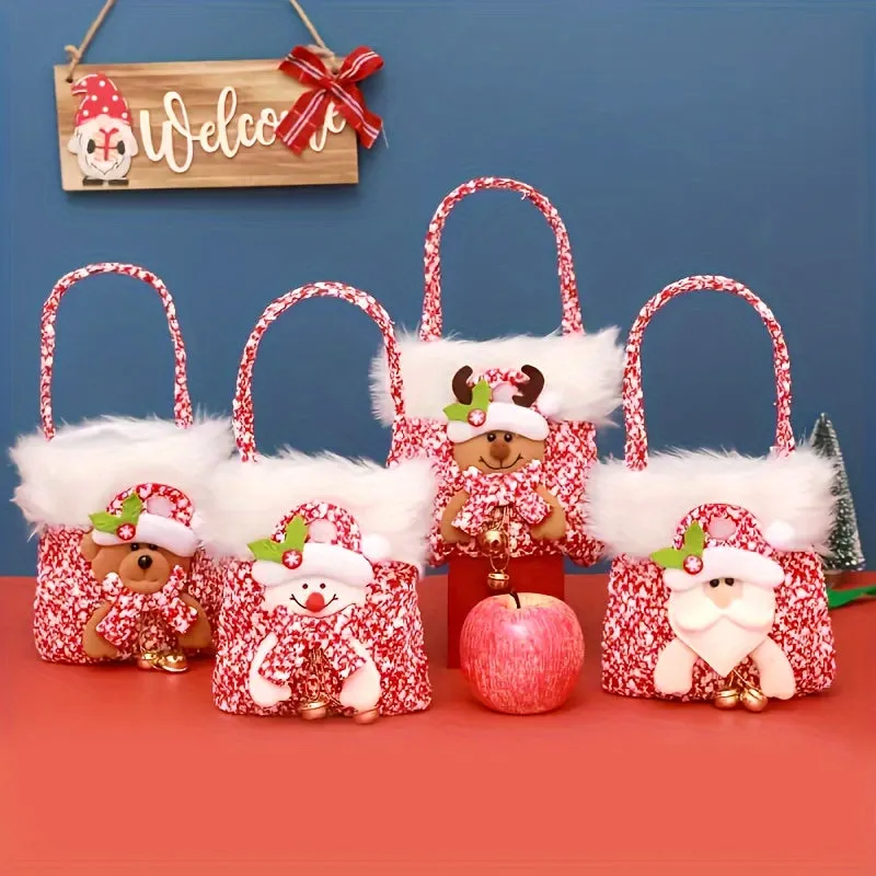 Festive Christmas Handbag: Red And White Pattern, Furry Trim, Santa Hat, And Reindeer Charm - Perfect for Holiday Parties Or As a Gift