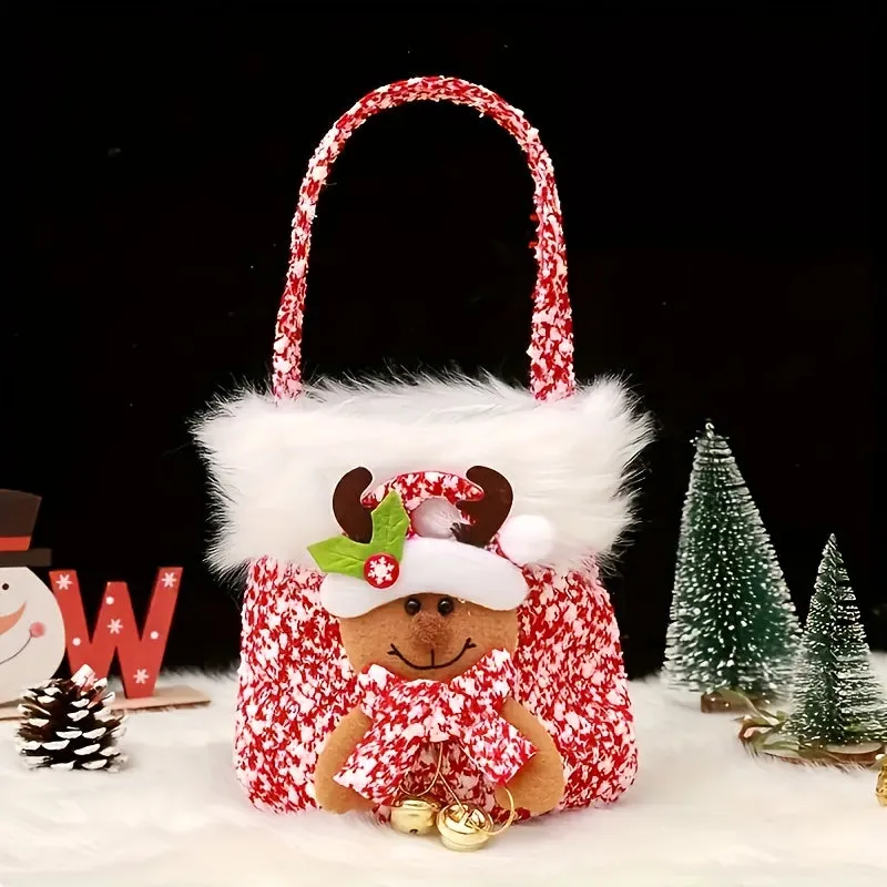 Festive Christmas Handbag: Red And White Pattern, Furry Trim, Santa Hat, And Reindeer Charm - Perfect for Holiday Parties Or As a Gift
