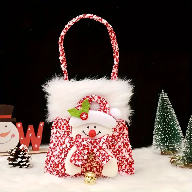 Festive Christmas Handbag: Red And White Pattern, Furry Trim, Santa Hat, And Reindeer Charm - Perfect for Holiday Parties Or As a Gift