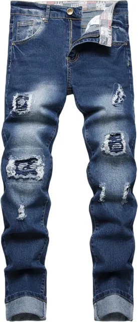 FREDD MARSHALL Men's Skinny Slim Fit Ripped Distressed Stretch Jeans Pants