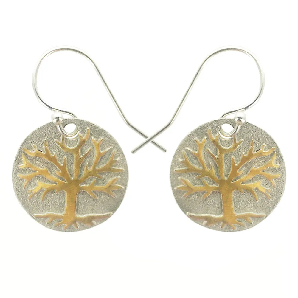 Gold Tree Of Life On Sterling Silver Earrings