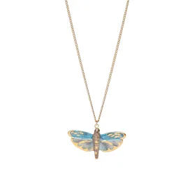 Golden Blue Dragonfly Necklace