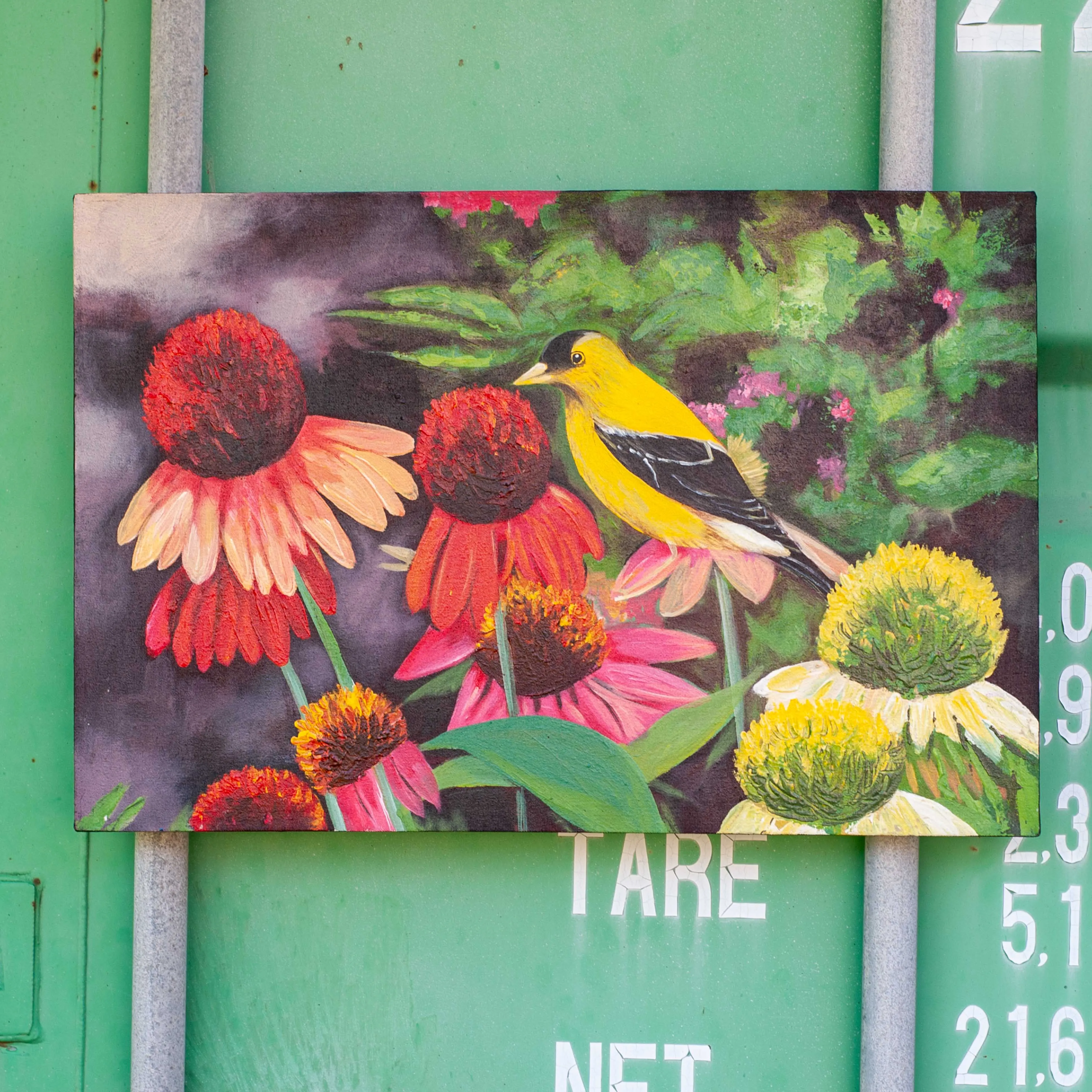 Golden Finch in Flowers - Painting