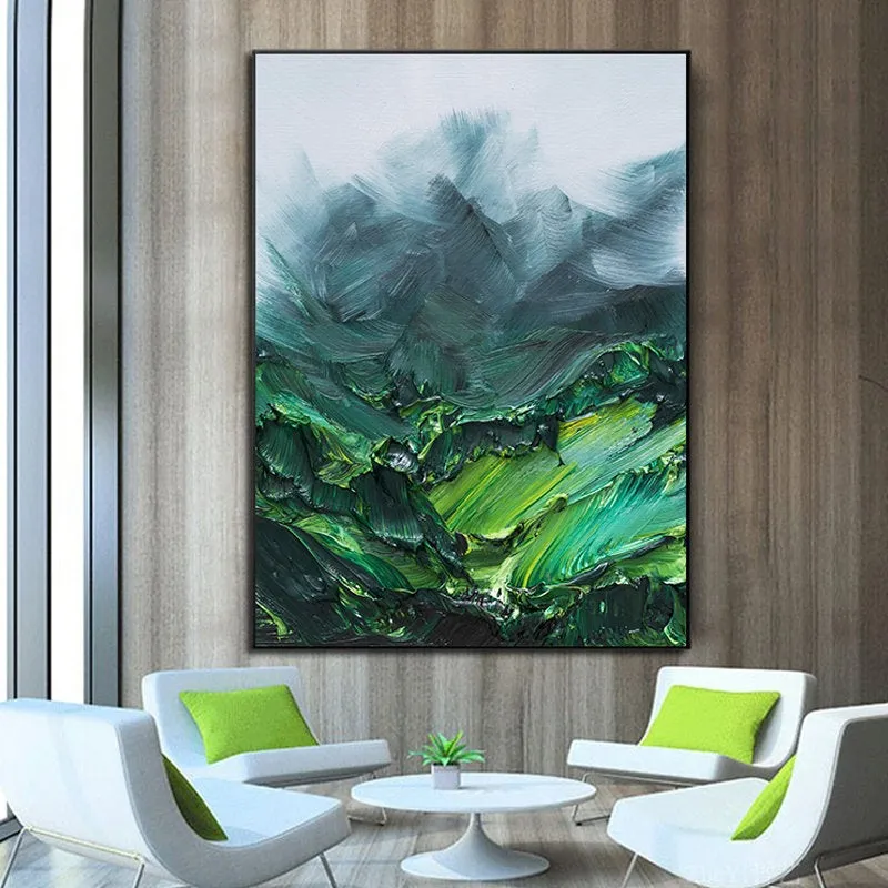 Green Abstract Painting Palette Knife Painting Heavy Textured Painting Wp076