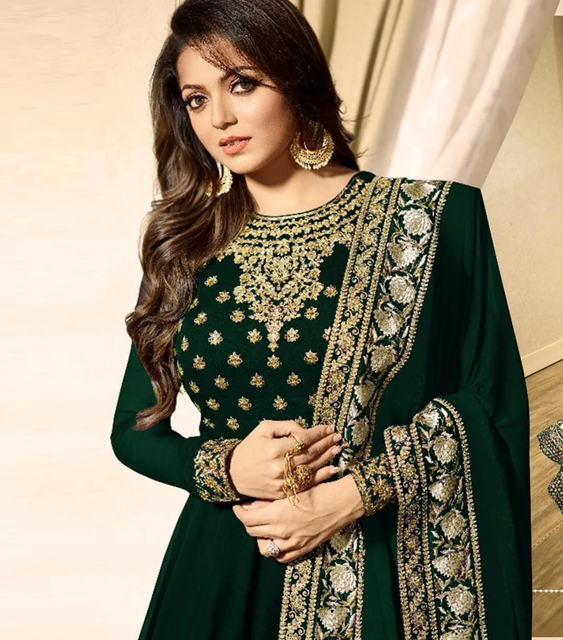 Green Colored Semi Stitched Georgette Suit