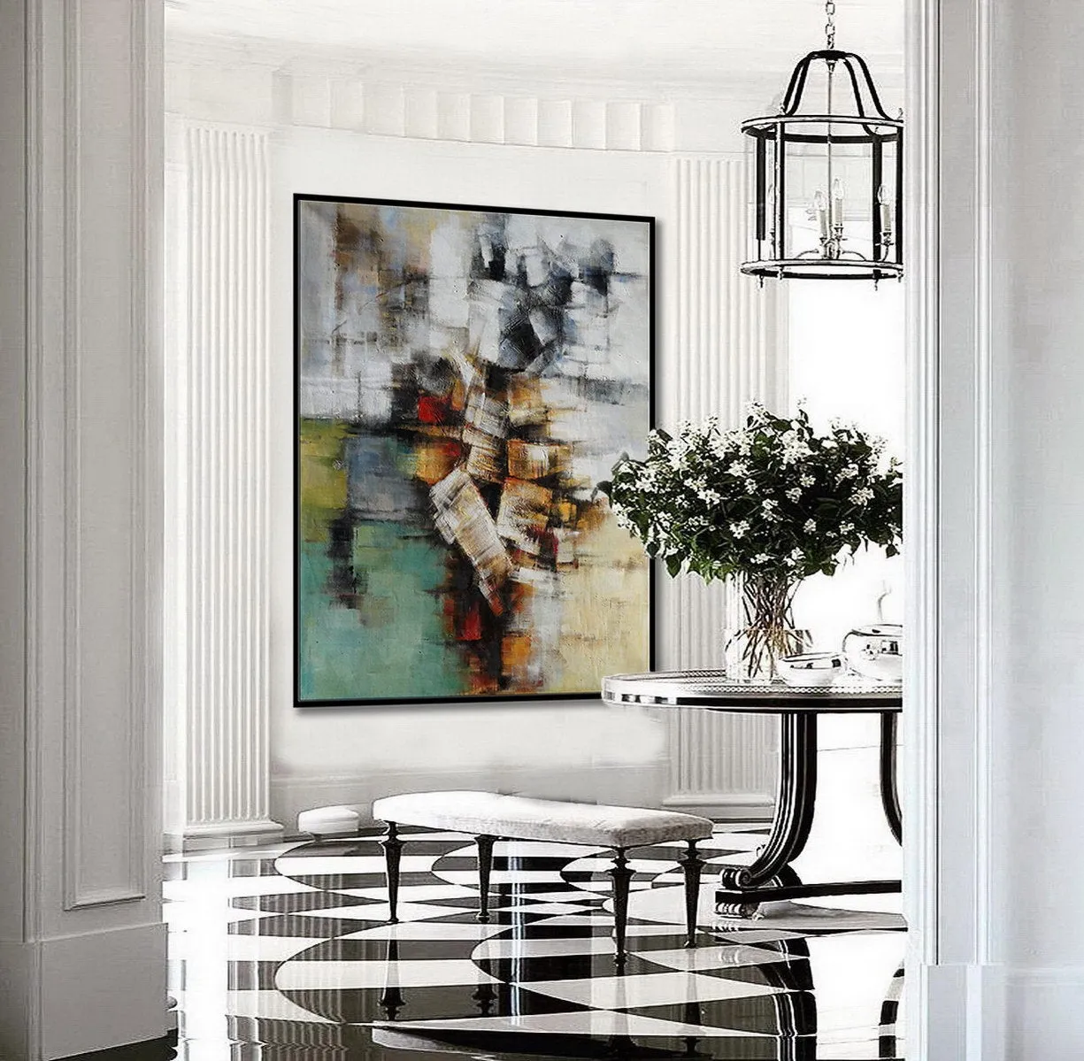 Green Gray Abstract Painting For Living Room Office Art Ap077
