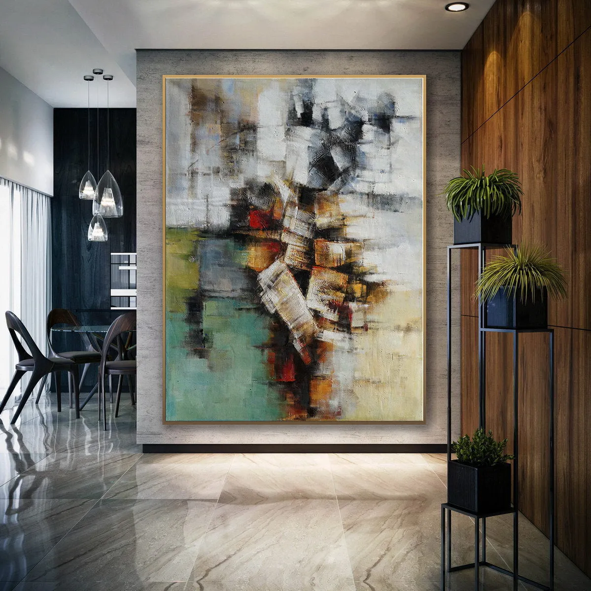 Green Gray Abstract Painting For Living Room Office Art Ap077