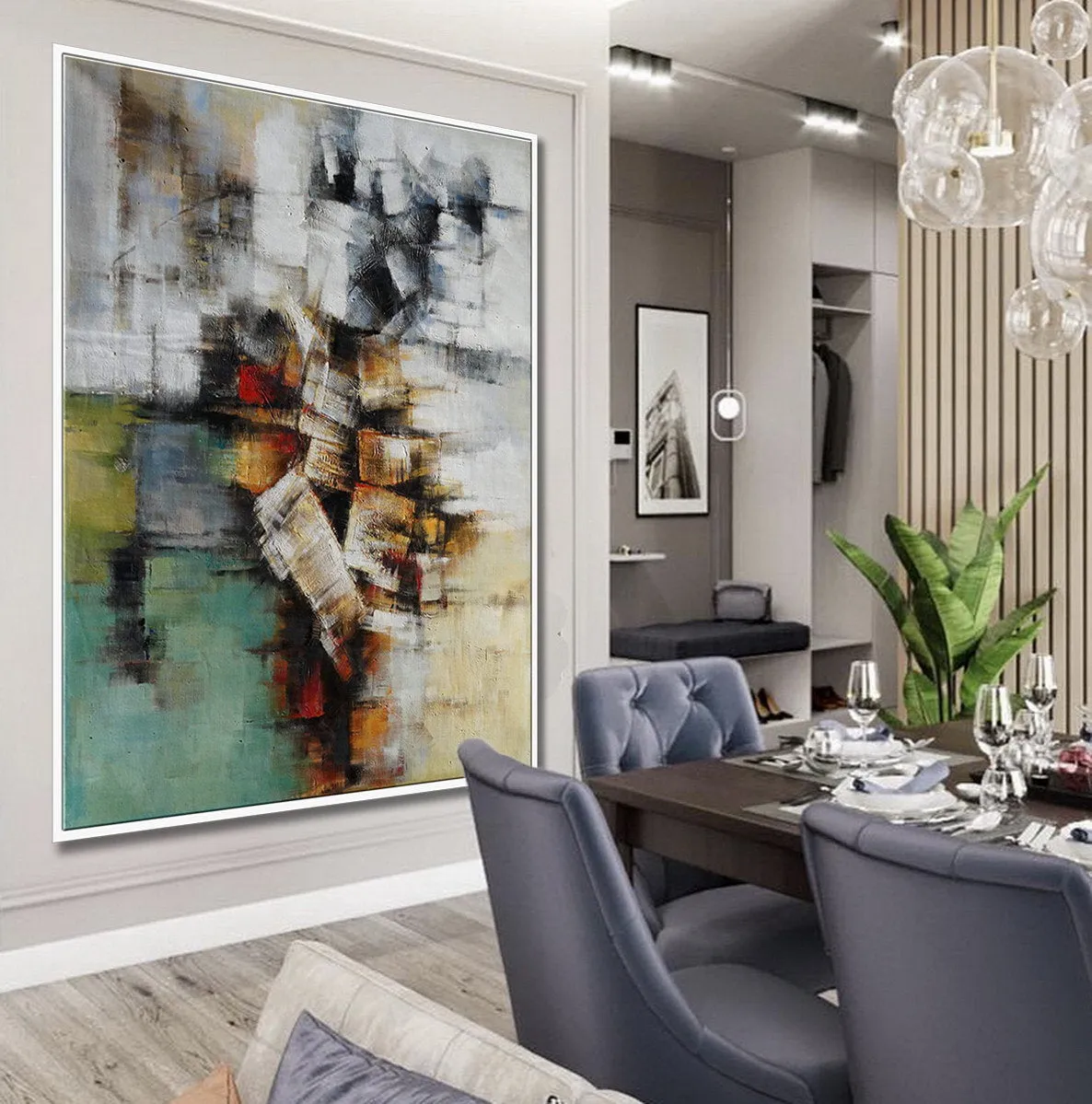 Green Gray Abstract Painting For Living Room Office Art Ap077