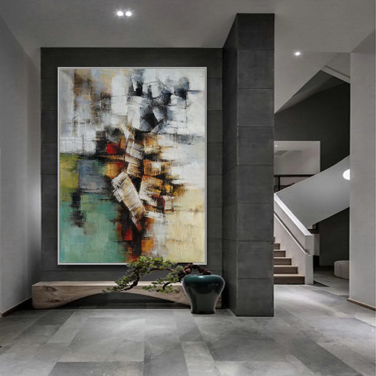 Green Gray Abstract Painting For Living Room Office Art Ap077